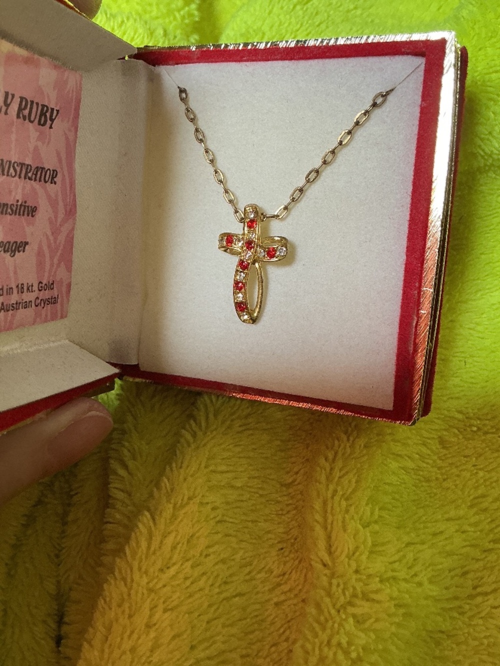 July Birthstone Cross Necklace 18K Gold Plated Genuine Austrian Crystal Red